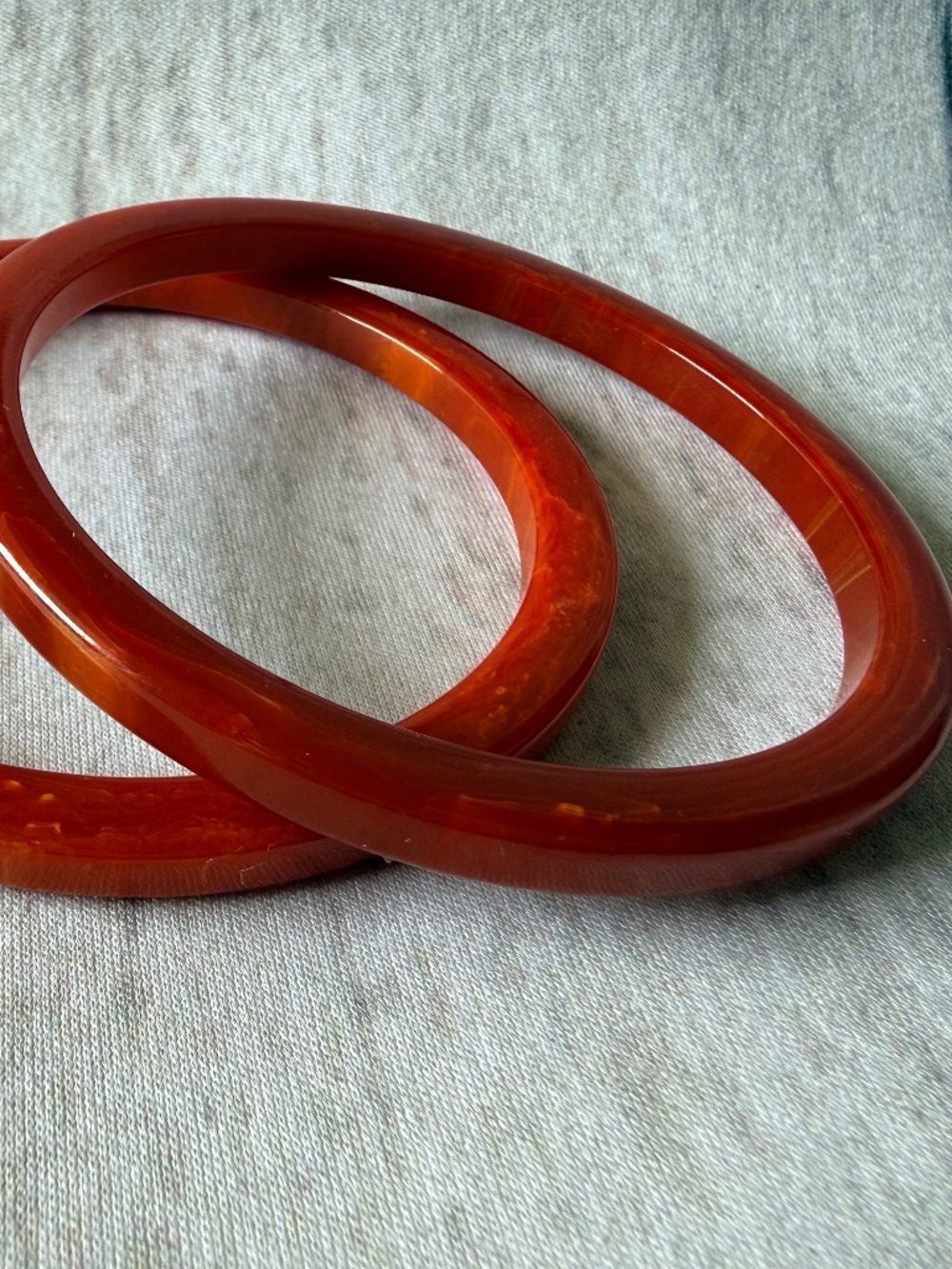 Vintage 1930s Red Orange Bakelite Spacer Bangle Bracelets - Pair of 2 TESTED